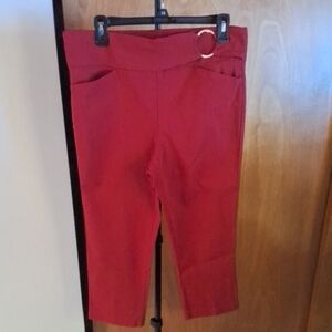Red High-Waisted Pants with Belt Detail